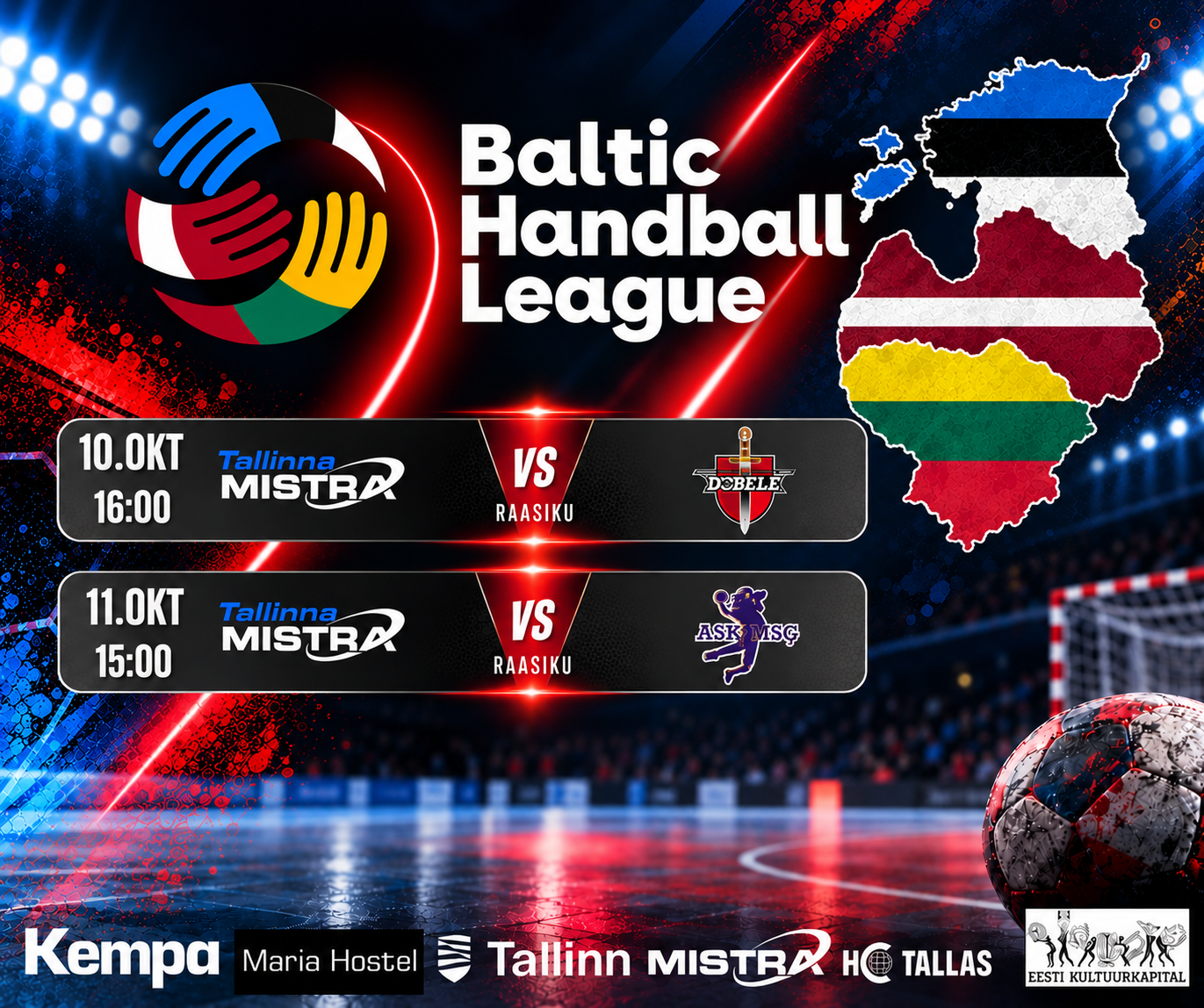 Baltic Handball League’i nädalavahetus toob Raasikule Eesti, Soome ja Läti käsipalli.